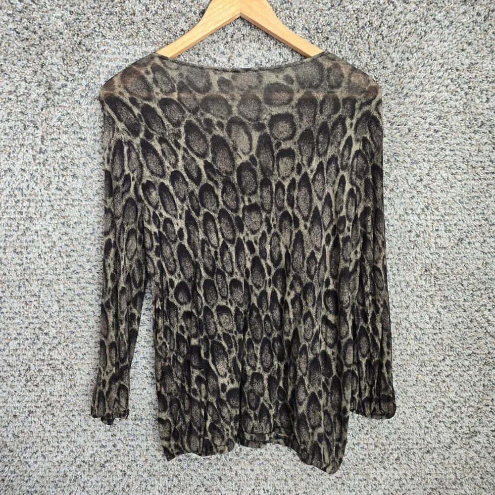 Michael Kors Top Womens Medium Green Animal Print Keyhole Neck‎ Semi Sheer Tee